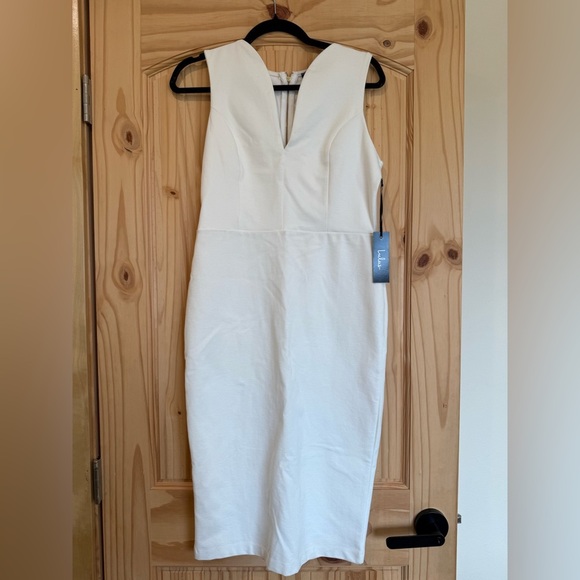 Lulu's NWT Ivory Sleeveless Midi Dress bodycon curve hugging large - Picture 1 of 3